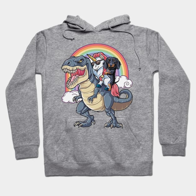 Dachshund And Unicorn Ride T-rex Funny T-shirt For Lover Hoodie by darius2019